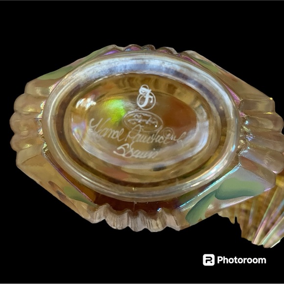 Fenton Gold Iridescent Art Deco Glass Hand Painted Perfume Bottle Signed - Picture 4 of 5